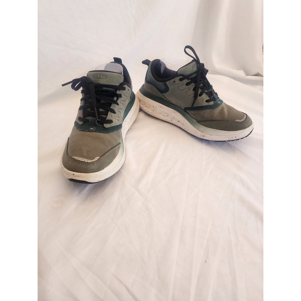 KEEN WK400 Walking Shoes Womens 8 Olive Green Black Leather Sneakers 1028096